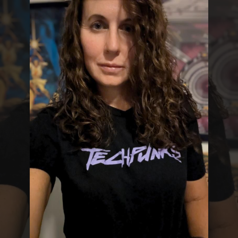 Susan D rocking the purple Techpunks t-shirt